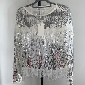 Endless Rose Silver Sequin Fringe Top